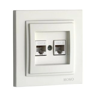 102-190005-132-Розетка интернет + TF Евро (RJ45 CAT 6, RJ11 CAT3), Mono Electric Despina, Бял
