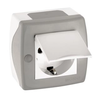 104-020007-118-Контакт с капак, открит монтаж, Mono Electric Octans, Сив