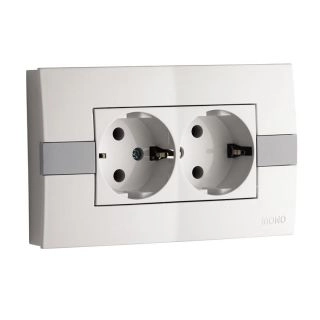 101-010204-120-Електрически контакт двоен за вгражане, Mono Electric Eco,  Бял-Сив