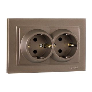 102-232310-120-Електрически контакт двоен за вгражане, 16A, 250VAC, (порцеланова основа), Mono Electric Despina Metallic, Бронз