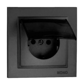 102-202021-118-Електрически контакт за вграждане с капак, 16A, 250VAC, Mono Electric Despina Metallic, Фюм - Черен металик