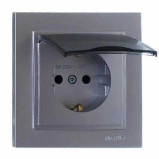 102-242421-118-Електрически контакт за вграждане с капак, 16A, 250VAC, Mono Electric Despina Metallic, Антрацит