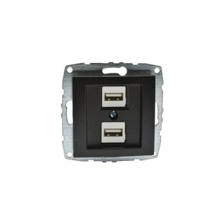 500-002005-178-Двойно USB зарядно (Механизъм с панел, без рамка), Mono Electric Despina Metallic, Фюм - Черен металик