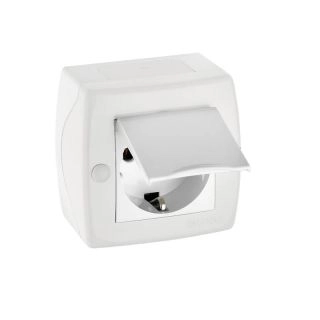104-010107-118-Контакт с капак, открит монтаж, Mono Electric Octans, Бял