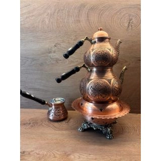 handmade-35-Гравиран меден чайник за турски чай – Ориенталски стил, ръчна изработка, комплект от три части