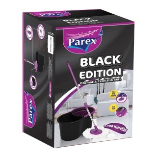 Parex-360-Комплект въртящ се моп Parex Black Editlon 360 с кофа за бързо изстискване и телескопична дръжка, обем 15 литра, модерен дизайн
