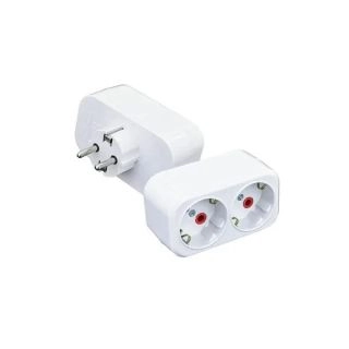 8006270-Адаптер с щепсел две гнезда, прав, бял