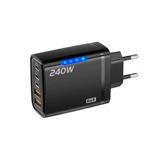 sys66768890-1-Зарядно Устройство 240W, Бързо Зареждане GaN , 5-в-1 с 2x USB-A QC 3.0, 3x USB-C PD/PD3.0 Портове