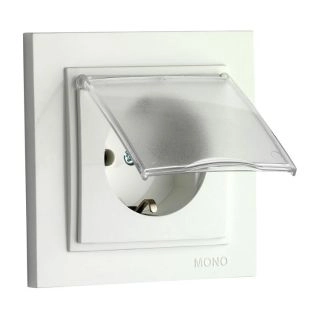 102-190021-118-Електрически контакт за вграждане с капак, 16A, 250VAC, Mono Electric Despina, Бял