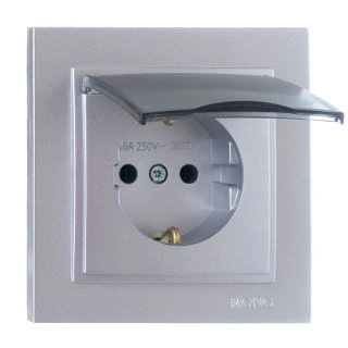 102-212108-118-Електрически контакт за вграждане с капак, 16A, 250VAC, (порцеланова основа), Mono Electric Despina Metallic, Сребрист