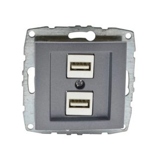 500-002405-178-Двойно USB зарядно (Механизъм с панел, без рамка), Mono Electric Despina Metallic, Антрацит