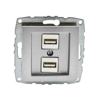 500-002105-178-Двойно USB зарядно (Механизъм с панел, без рамка), Mono Electric Despina Metallic, Сребрист