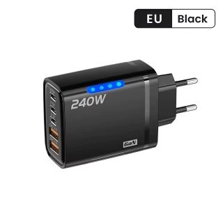 sys66768890-1-Зарядно Устройство 240W, Бързо Зареждане GaN , 5-в-1 с 2x USB-A QC 3.0, 3x USB-C PD/PD3.0 Портове